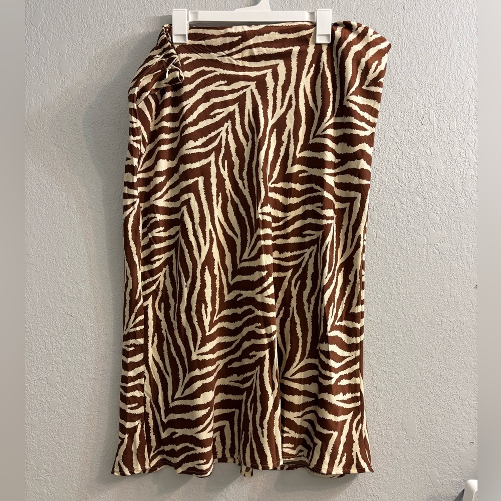 Zebra Print Brown satin Skirt